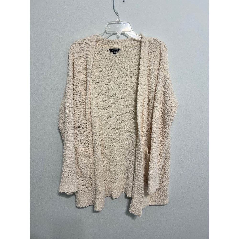 Racheal Cream Popcorn Knit Open Front Cardigan Pockets M/L SC1015 Ivory Sweater